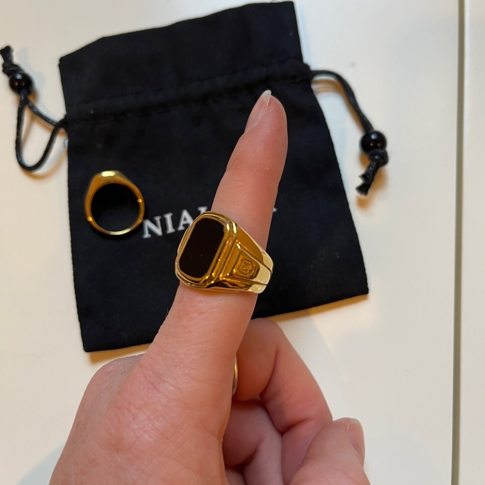 Gold Signet Ring - Black Onyx Accent - Picture 3 of 5